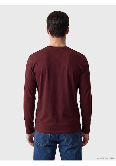 LC Waikiki Lcwaıkıkı Classic Gri Melanj Bisiklet Yaka Uzun Kollu Penye Erkek Tişört Bordo