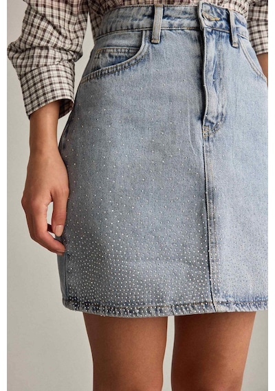 Defacto İşlemeli Mini Jean Etek F9551ax25smnm85 İndigo