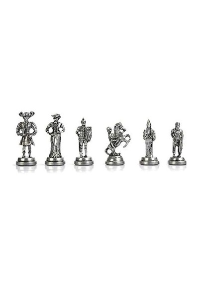 Orta Boy Metal İspanyol Satranç Takımı Antik Ve Ceviz Desenli Sandıklı Mdf Tahtası 36x36x6 Cm.
