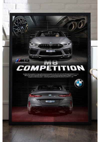 Bmw M8 Competition Araba Siyah Ahşap Çerçeveli Poster, Dekoratif Duvar Tablosu