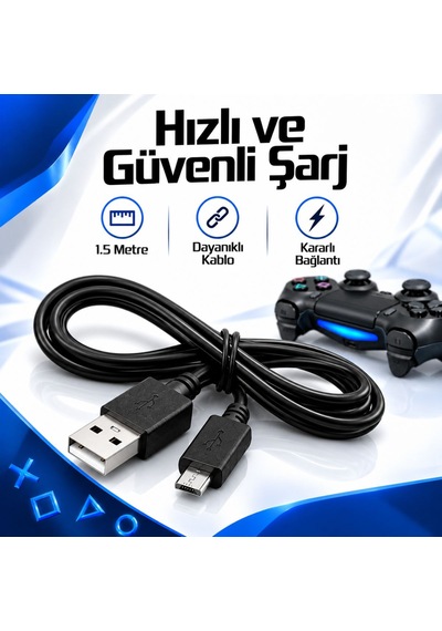 Ps4 Dualshock Şarj Kablosu 1.5 Metre Micro Usb Oyun Kolu Şarj Ve Data Aktarım Kablosu