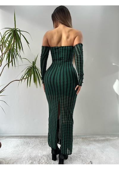 Pink Life Zümrüt Yeşili Tül Üzeri Flog Baskılı Kaz Ayağı Desenli Kolluklu Midi Elbise-Kaz Ayağı Zümrüt Yeşili Pink Life Zümrüt Yeşili Tül Üzeri Flog Baskılı Kaz Ayağı Desenli Kolluklu Midi Elbise-Kaz Ayağı Zümrüt Yeşili