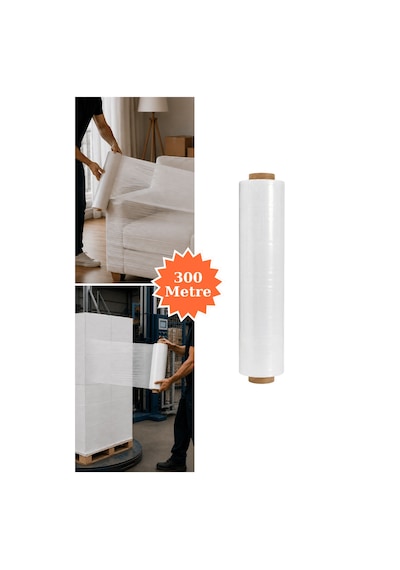 El Tipi Beyaz Streç Film Mobilya Eşya Koli Palet Paket Taşıma Sarma Koruma 40 Cm X 300 M 23 Mikron