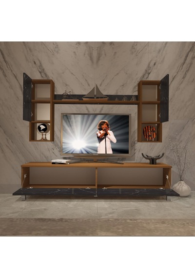 Decoraktiv Eko 5da Mdf Std Krom Ayaklı Tv Ünitesi Tv Sehpası Ceviz - Siyah Mermer Decoraktiv Eko 5da Mdf Std Krom Ayaklı Tv Ünitesi Tv Sehpası Ceviz - Siyah Mermer