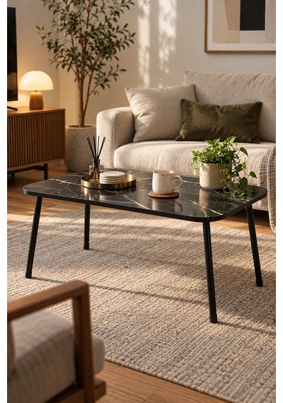 Sulorahome Ceviz Desenli Metal Ayaklı Çekmeceli Orta Sehpa