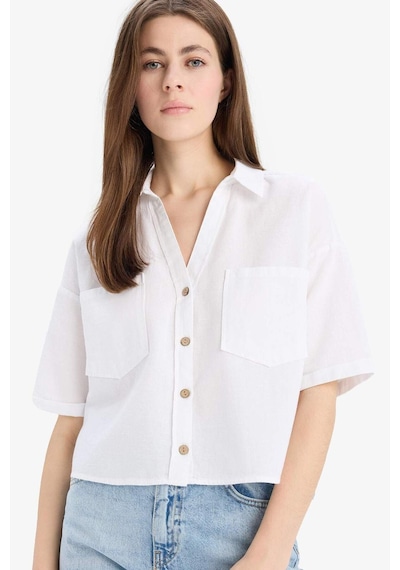 DeFacto Boxy Fit Cepli Basic Düz Kısa Kollu Gömlek V2523AZ25SPWT34
