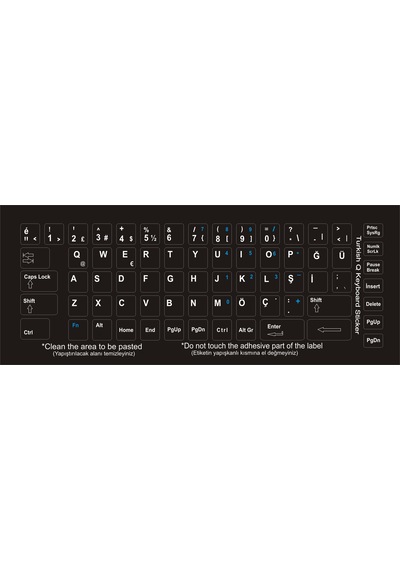 Türkçe Q Klavye Etiketi Laptop Pc Sticker Siyah