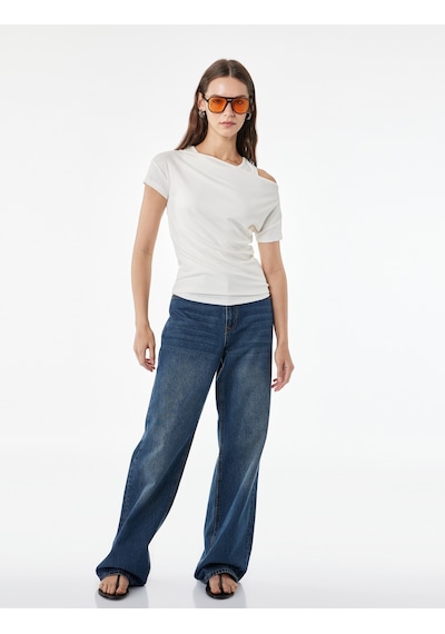 Koton Slim Fit Kısa Kollu Bisiklet Yaka Atlet Detaylı İkili Tişört Ekru 6sal10942ık