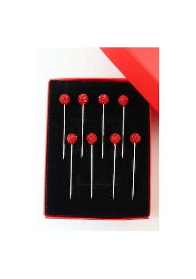 Numetal 8 Li Kırmızı Taşlı Eşarp İğnesi. Şal İğnesi. Türban İğnesi. Başörtü İğnesi. Eşarp Ve Şal İğnesi. Gümüş