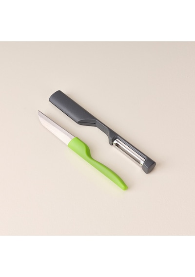 Delos 2'li Paslanmaz Çelik Bıçak Ve Soyacak Seti - Yeşil / Gri - 23x5,5 Cm Renkli
