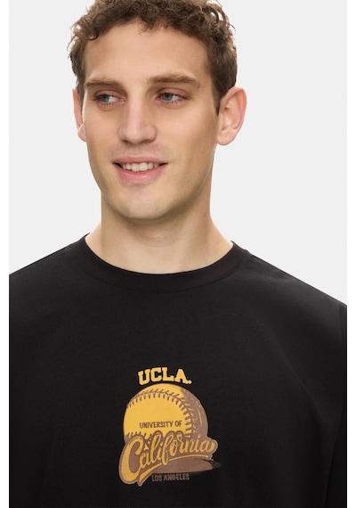 Ucla Dutchıe Siyah Bisiklet Yaka Baskılı Pamuk Oversize Erkek Tshirt M