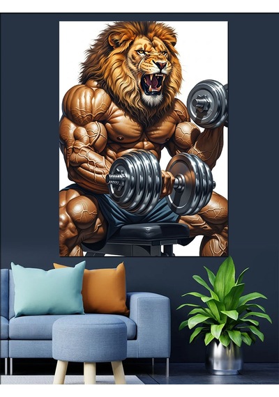 Ahşap Tablo Kaslı Dev Ağırlıklı Aslan Yiyecek Ve İçecek Tabloları