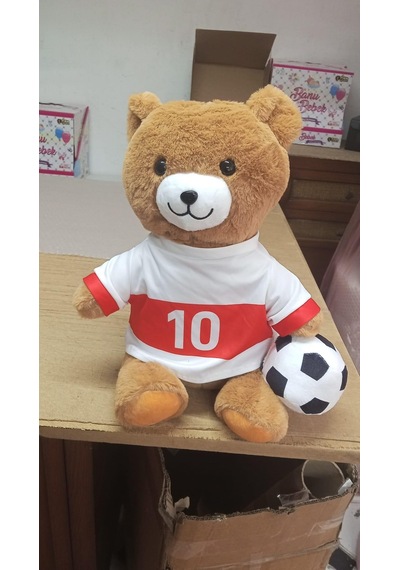 Oyuncak Peluş Kırmızı Beyaz Formalı Futbolcu Ayıcık 45 Cm