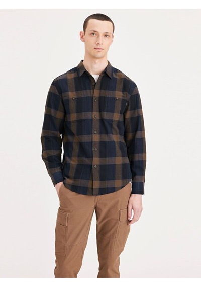 Dockers Minimalist Kareli Uzun Kol Erkek Gömlek - Günlük Şıklık Mavi