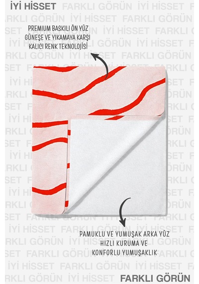 Soyut Çizgili Modern Plaj Havlusu - Minimalist Kırmızı Pembe Dalga Hızlı Kuruyan Mikrofiber Havlu Çok Renkli