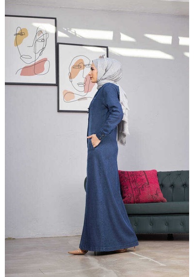 Neways 6509-denim Kapşonlu Ferace Koyu Mavi Koyu Mavi