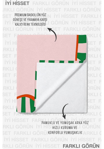 Çizgili Modern Pembe Yeşil Plaj Havlusu-akdeniz Stil Turuncu Detaylı Hızlı Kuruyan Mikrofiber Havlu Köpük Kabuğu