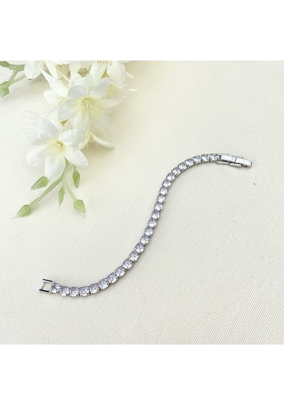 Su Yolu Bileklik Kare Kesim Pırlanta Modeli 5 Mm Zirkon Taş Silver Gümüş