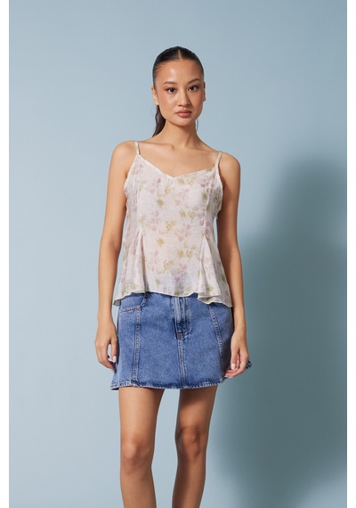 Desenli Peplum Top Ekru