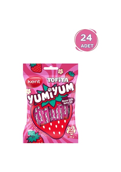 Kent Tofita Yumiyum Çilek Aromalı Şeker 100 G 24 Poşet