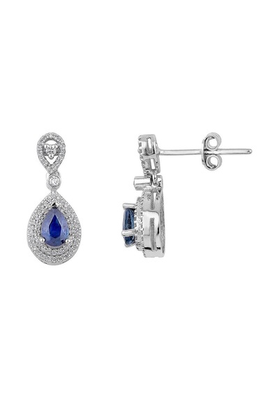0.41 Karat Pırlantalı Damla Safir Küpe Pe099-1 Beyaz