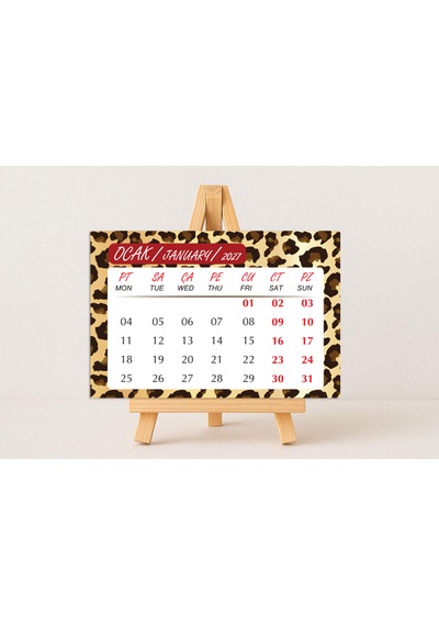 2027 Leopar Masa Takvimi 10x15 Cm Ebat-mini Şövalesi İle Birlikte Diğer