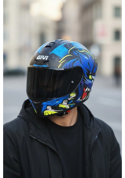 Gıvı 50.x Wıld Mat Mavi / 1 Renkli 1 Şeffaf Vizörlü Motosiklet Kask Siyah Vizör + Şeffaf