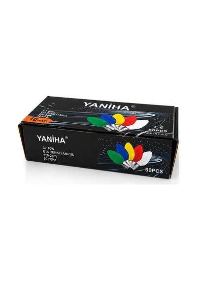 50 Adet Mix Renkli Gece Lambası Ampul E14 - 10w C7 Çok Renkli