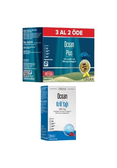 Ocean Krill Oil 500 Mg 30 Kapsül + Ocean Plus 3 Al 2 Öde 1200 Mg Balık Yağı 90 Kapsül 109338-1-101892-1