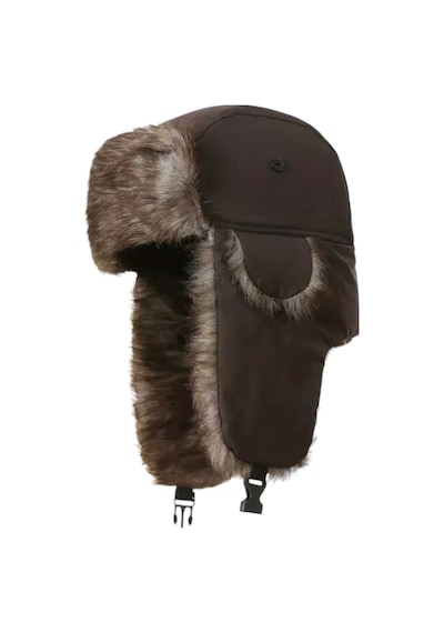 Unisex Termal Peluş Kürklü Pilot Şapka Kahverengi
