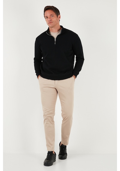 Buratti Pamuklu Relaxed Fit Yarım Fermuarlı Sıfır Yaka Örme Erkek Sweat 5901076 Siyah