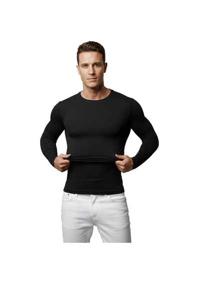 Deepsea Siyah Dar Kalıp Likralı %90 Pamuk Erkek Sweatshirt Vücuda Oturan İnce Penye Sweat 2300423 Siyah