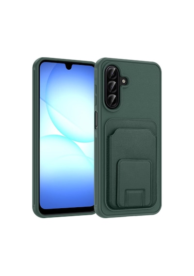 Samsung Galaxy A17 Uyumlu Kartlıklı Kılıf Gizli Kart Bölmeli, Stand Özellikli, Kamera Korumalı, Darbeye Dayanıklı, Deri Dokulu Telefon Kılıfı Yeşil