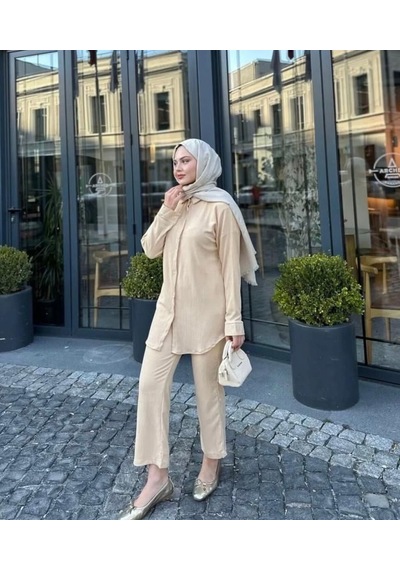 Lovie Moda Kadın İkili Bürümcük Takım Bej
