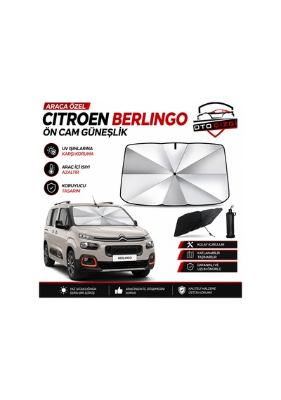 Citroen Berlingo Şemsiye Tip Ön Cam Güneşliği Katlanabilir Uv Korumalı Araç Cam Güneşlik