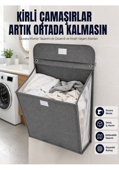Banyo Ve Çamaşır Odası İçin Duvara Asılan Katlanabilir Çamaşır Sepeti Diğer
