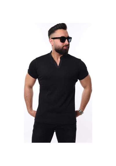 Mcz Giyim Siyah Renk Hakim Yaka Slim Fit Erkek T-shirt