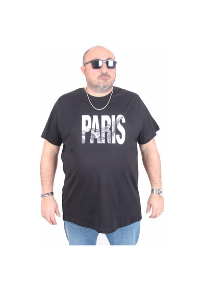 Moc Grande Mocgrande Erkek Büyük Beden Sıfır Yaka Tişört Paris 25179 Sıyah Siyah