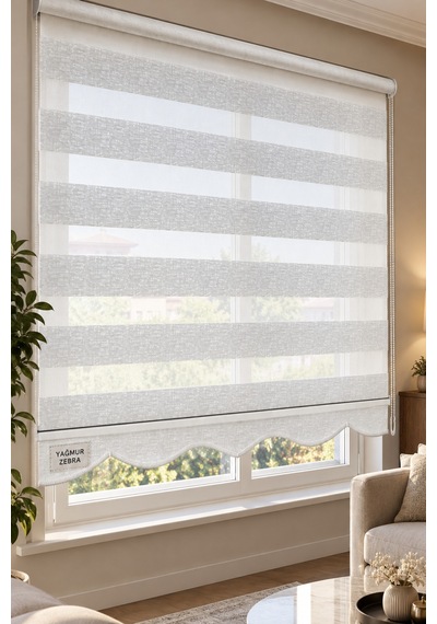 Keten Beyaz Zebra Stor Perde, Ofis Perdesi Ev Perdesi Ekru - 698937002 Ekru