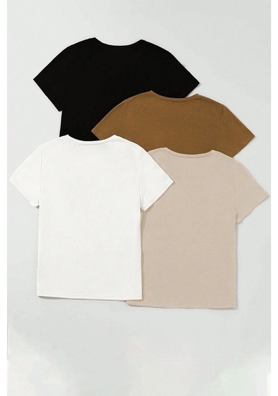 Uyguntarz Unisex Basic Model 4'lu Tshirt Bej