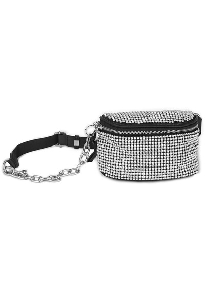 Nas Bag Kadın Bel Ve Body Bag Black Diamond Siyah Taşlı Şık Çanta Gümüş Taşlı