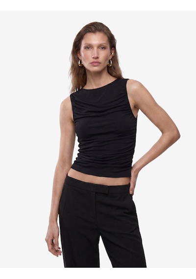 Koton Skinny Fit Bisiklet Yaka Drapeli Kolsuz Tül Bluz Siyah 6sak10413ek