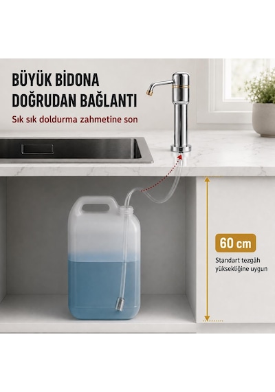 Tezgah Üstü Ankastre Sıvı Sabunluk Pompası 360 Döner Paslanmaz Sabun Dispenseri Gümüş Diğer