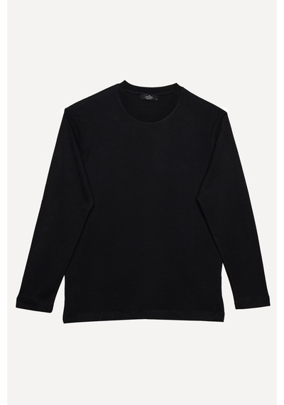 Tudors Relax Fit Rahat Kesim Pamuk Bisiklet Yaka Siyah Sweatshirt-32654 Siyah