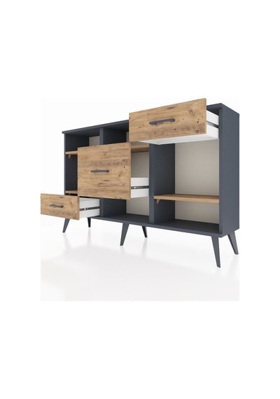 Arges Konsol 4 Raflı 3 Çekmeceli 132x30x83 Antrasit-çam/çam Çam/çam
