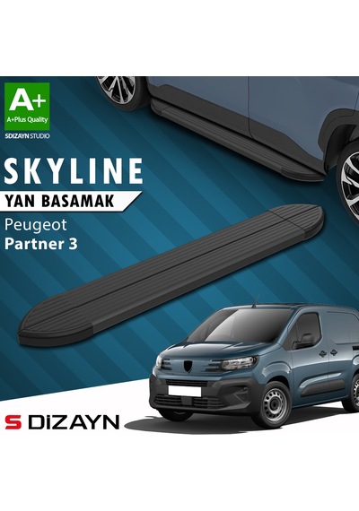 S-dizayn Peugeot Partner 3 Kısa Şase Skyline Siyah Yan Basamak 203 Cm 2018 Üzeri A+ Kalite
