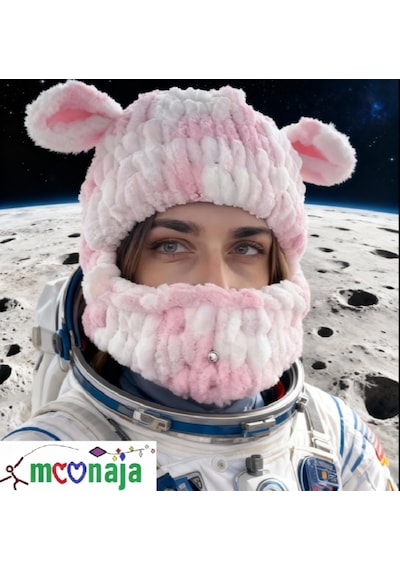 Moonaja Puffy Örgü Kar Maskesi Şapka - Wegh Bere Maske - Balaklava Motorsiklet Kask Ve Kayak Beresi Çok Renkli