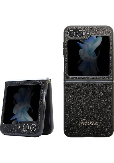 Galaxy Z Flip 5 Uyumlu Kılıf Guess Lisanslı Yazı Logolu Glitter Script Kapak Siyah