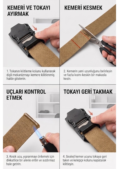 Utx Metal Tokalı Günlük Palaska Kemer - Çift Kat Dar Dokuma Bej