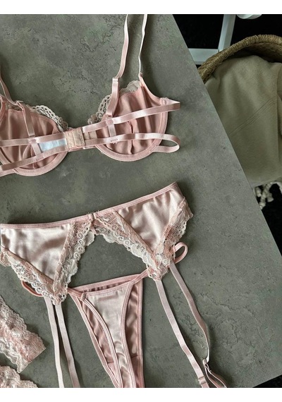 Diamond Pembe Dantel Detaylı Jartiyer Set Pembe